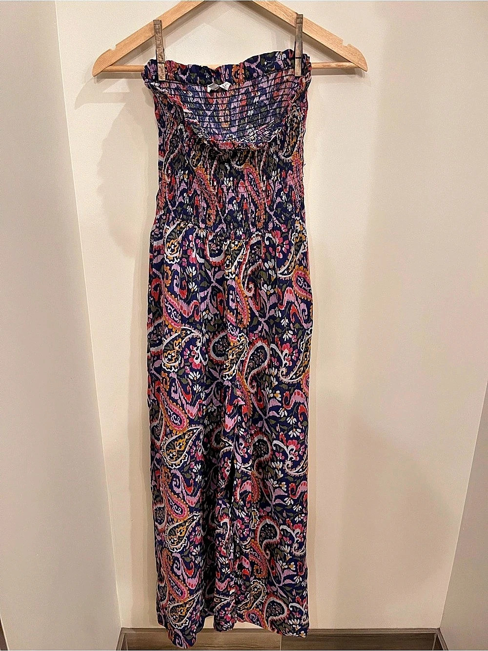 Patrons of Peace Paisley Wide Leg Jumpsuit in Blue & Purple Size Medium